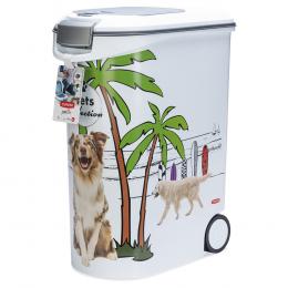 Curver Trockenfutterbehälter Hund - Palmen-Design: bis 20 kg Trockenfutter (54 Liter)