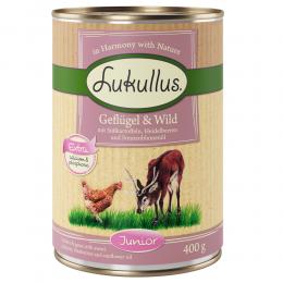 Angebot für Sparpaket Lukullus Naturkost 24 x  400 g - Junior Geflügel & Wild (getreidefrei) - Kategorie Hund / Hundefutter nass / Lukullus Naturkost / Lukullus Sparpakete.  Lieferzeit: 1-2 Tage -  jetzt kaufen.