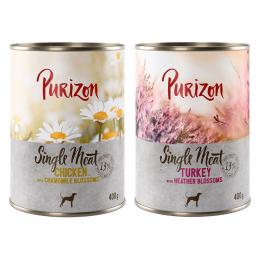 Sparpaket Purizon Single Meat 12 x 400 g - Mix: 6x Huhn mit Kamillenblüten, 6x Pute mit Heidekrautblüten
