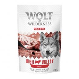 Sparpaket Wolf of Wilderness Snack - Wild Bites 3 x 180 g - Neu: MINI High Valley - Rind & Huhn (kleine Würfel)