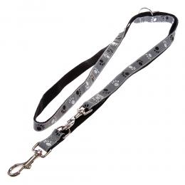 Trixie Set: Halsband Pfoten Silver Reflect + Hundeleine - Halsband Größe S-M + Leine 200 cm, 20 mm