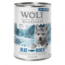 Wolf of Wilderness JUNIOR - Freiland-Huhn & Lachs - Sparpaket 12 x 400 g