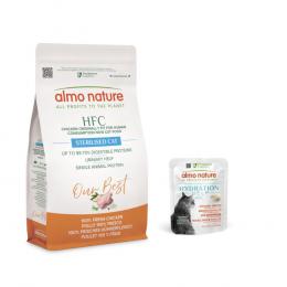 1,2 kg Almo Nature HFC + 6 x 50 g passendes Nassfutter gratis! - Adult Sterilized Huhn + 6 x 50 g Hühnerbrühe mit Hühnerfilet