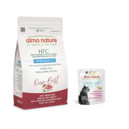 1,2 kg Almo Nature HFC + 6 x 50 g passendes Nassfutter gratis! - Adult Sterilized Schwein + 6 x 50 g Lachsbrühe mit Lachsfilet