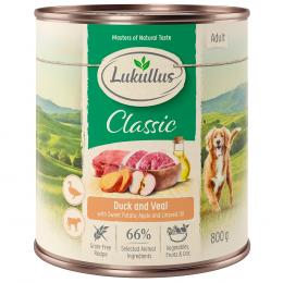 10 + 2 gratis! 12 x 800 g Lukullus Naturkost Adult Adult Ente & Kalb (getreidefrei)