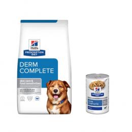 10 kg / 12 kg Hill's Prescription Diet + 3 x 370 g passendes Nassfutter gratis! - 12 kg Derm Complete mit Reis & Ei