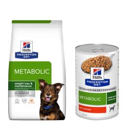 10 kg / 12 kg Hill's Prescription Diet + passendes Nassfutter gratis! - 12 kg Metabolic Gewichtsmanagement mit Huhn + 3 x 370 g Nassfutter