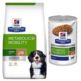 10 kg / 12 kg Hill's Prescription Diet + passendes Nassfutter gratis! - 12 kg Metabolic + Mobility mit Huhn + 3 x 370 g Nassfutter