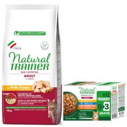 10 kg Natural Trainer Adult + 12 x 85 g Straccetti Adult Streifen in Soße zum Sonderpreis! - Huhn + Mix (4 Sorten)