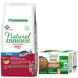 10 kg Natural Trainer Adult + 12 x 85 g Straccetti Adult Streifen in Soße zum Sonderpreis! - Thunfisch + Mix (4 Sorten)