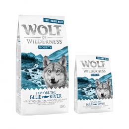 12 + 2 kg gratis! 14 kg Wolf of Wilderness Trockenfutter - Explore The Blue River - Freilandhuhn & Lachs (Mobility)