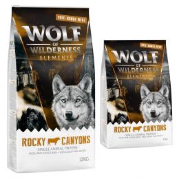 12 + 2 kg gratis! 14 kg Wolf of Wilderness Trockenfutter - Rocky Canyons - Freilandrind (Monoprotein)