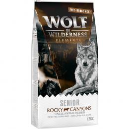 12 + 2 kg gratis! 14 kg Wolf of Wilderness Trockenfutter - SENIOR Rocky Canyons - Freilandrind