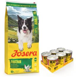 12,5 kg Josera Adult + 6 x 400 g / 800 g Meatlovers Nassfutter gratis! - 12,5 kg Festival Lachs & Huhn + 6 x 800 g Menü Mix (3 Sorten)