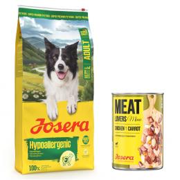 12,5 kg Josera Adult + 6 x 400 g / 800 g Meatlovers Nassfutter gratis! - 12,5 kg Hypoallergenic + 6 x 400 g Menü Huhn & Karotte