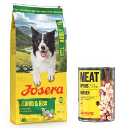 12,5 kg Josera Adult + 6 x 400 g / 800 g Meatlovers Nassfutter gratis! - 12,5 kg Lamm & Reis + 6 x 800 g Pure Huhn