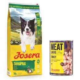 12,5 kg Josera Adult + 6 x 400 g / 800 g Meatlovers Nassfutter gratis! - 12,5 kg SensiPlus + 6 x 400 g Pure Truthahn