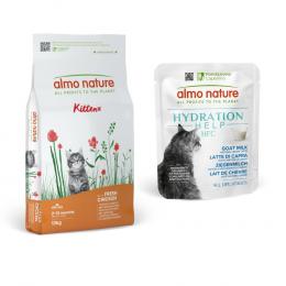12 kg Almo Nature Functional + 12 x 50 g HFC Hydration Help gratis! - Kitten Huhn & Reis + 12 x 50 g Ziegenmilch