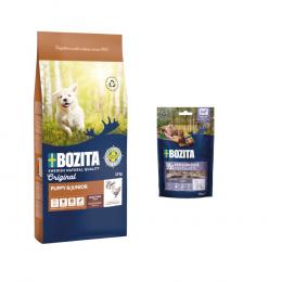 12 kg Bozita Original + 2 x 70 g Meaty Bites mit Hirsch & Ente gratis! - Puppy & Junior mit Huhn - Weizenfrei