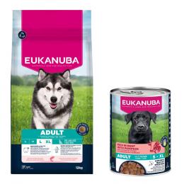12 kg Eukanuba Premium Nutrition + 3 x 400 g passendes Nassfutter gratis! - Adult Large & Giant Breed Lachs + Adult Reich an Rind mit Kürbis