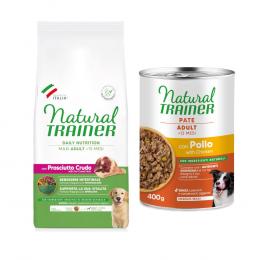 12 kg Natural Trainer + 2 x 400 g passendes Nassfutter gratis! - Adult Maxi Prosciutto + Pate Medium & Maxi Adult mit Huhn
