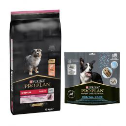 12 kg PURINA PRO PLAN Puppy + passender Snack gratis! - Medium Sensitive Skin + Dental Care Medium Dog 345 g