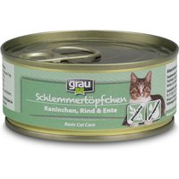 12 x 100 g | grau | Kaninchen, Rind und Ente Schlemmertöpfchen | Nassfutter | Katze