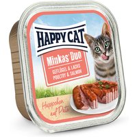 12 x 100 g | Happy Cat | Duo Paté auf Häppchen Geflügel & Lachs Minkas | Nassfutter | Katze
