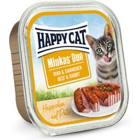 12 x 100 g | Happy Cat | Duo Paté auf Häppchen Rind & Kaninchen Minkas | Nassfutter | Katze