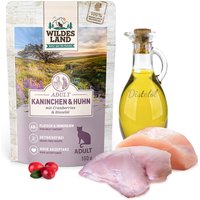 12 x 100 g | Wildes Land | Kaninchen und Huhn mit Distelöl Classic Adult | Nassfutter | Katze