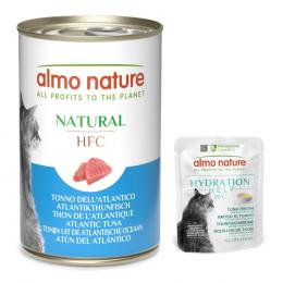 12 x 140 g Almo Nature HFC Natural + 6 x 50 g Hydration Help gratis! - Atlantikthunfisch + Thunfischbrühe mit Thunfischfilet