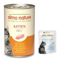 12 x 140 g Almo Nature HFC Natural + 6 x 50 g Hydration Help gratis! - Kitten Huhn + Ziegenmilch