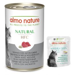 12 x 140 g Almo Nature HFC Natural + 6 x 50 g Hydration Help gratis! - Thunfisch mit Jungsardellen + Thunfischbrühe mit Thunfischfilet