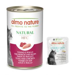 12 x 140 g Almo Nature HFC Natural + 6 x 50 g Hydration Help gratis! - Thunfisch und Huhn +Sardinenbrühe mit Sardinen