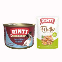 12 x 185 g RINTI Gold + 100 g Filetto Pouch in Jelly mit Ente & Gemüse gratis! - Geflügelherzen