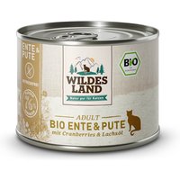 12 x 200 g | Wildes Land | Ente und Pute mit Cranberries und Lachsöl BIO Adult | Nassfutter | Katze