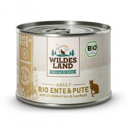 12 x 200 g | Wildes Land | Ente und Pute mit Cranberries und Lachsöl BIO Adult | Nassfutter | Katze