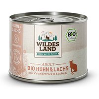 12 x 200 g | Wildes Land | Huhn und Lachs mit Cranberries und Lachsöl BIO Adult | Nassfutter | Katze