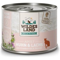12 x 200 g | Wildes Land | Huhn und Lachs mit Distelöl Classic Adult | Nassfutter | Katze