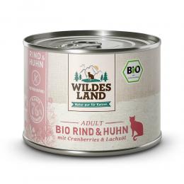 12 x 200 g | Wildes Land | Rind und Huhn mit Cranberries und Lachsöl BIO Adult | Nassfutter | Katze