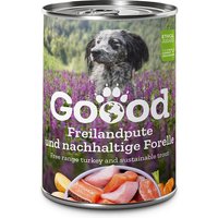 12 x 400 g | Goood | Senior Freilandpute & Nachhaltige Forelle  Medium/Maxi | Nassfutter | Hund