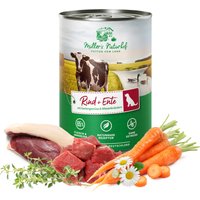 12 x 400 g | Müller’s Naturhof | Rind und Ente | Nassfutter | Hund