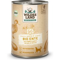 12 x 400 g | Wildes Land | Ente mit Süßkartoffeln, Birnen & Beeren BIO Adult | Nassfutter | Hund