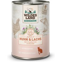 12 x 400 g | Wildes Land | Huhn und Lachs mit Distelöl Classic Adult | Nassfutter | Katze