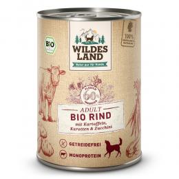 12 x 400 g | Wildes Land | Rind mit Kartoffeln, Karotten & Zucchini BIO Adult | Nassfutter | Hund