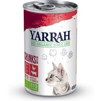 12 x 405 g | Yarrah | Bio-Bröckchen mit Huhn, Rind, Brennnessel & Tomate | Nassfutter | Katze
