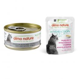 12 x 70 g Almo Nature HFC Natural + 6 x 50 g Hydration Help gratis! - Thunfisch & Jungsardelle + Lachsbrühe mit Lachsfilet