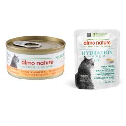12 x 70 g Almo Nature HFC Natural + 6 x 50 g Hydration Help gratis! - Thunfisch und Garnelen + Thunfischbrühe mit Thunfischfilet