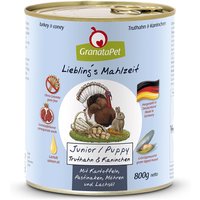 12 x 800 g | GranataPet | Puppy/Junior Truthahn & Kaninchen Liebling's Mahlzeit | Nassfutter | Hund