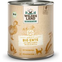12 x 800 g | Wildes Land | Ente mit Süßkartoffeln, Birnen & Beeren BIO Adult | Nassfutter | Hund